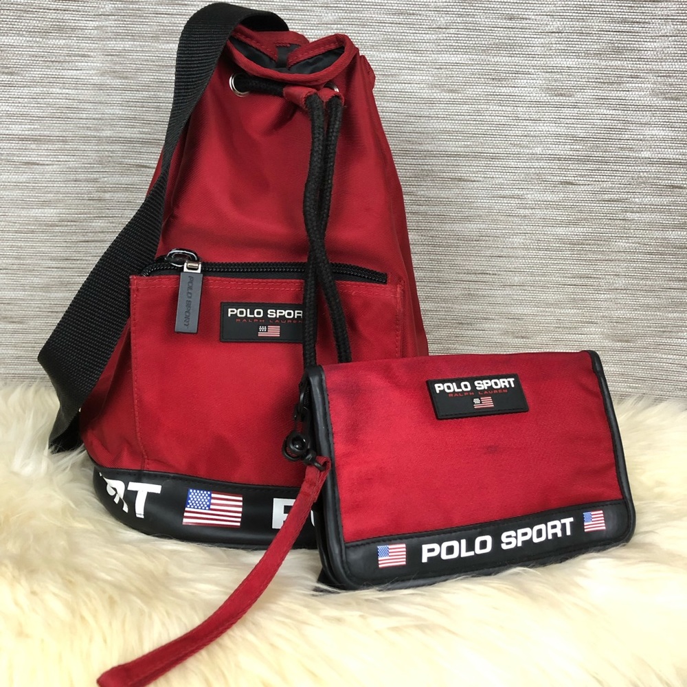 Polo Vintage One Strap Bucket Backpack w wristlet